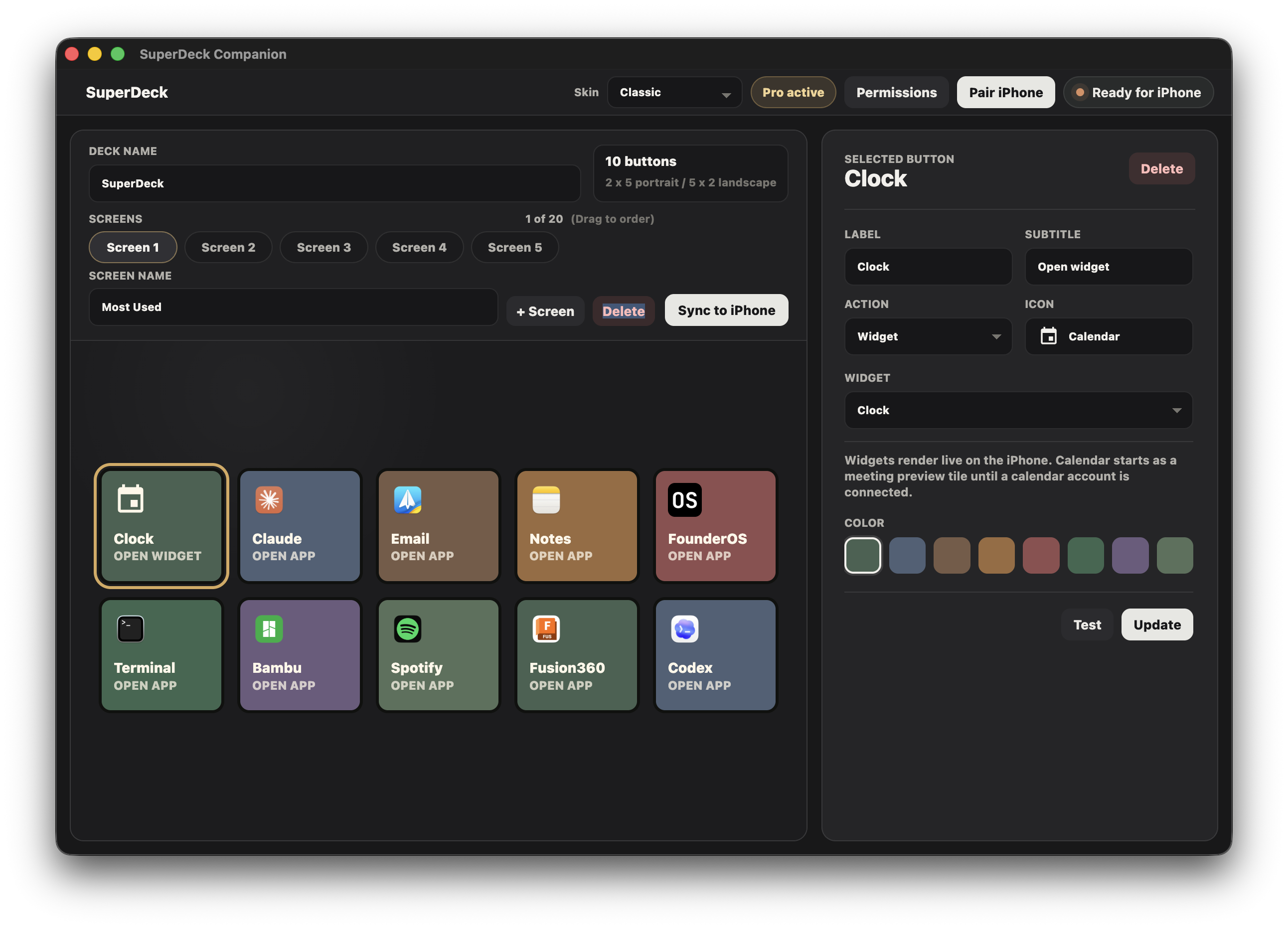 SuperDeck Mac companion builder interface