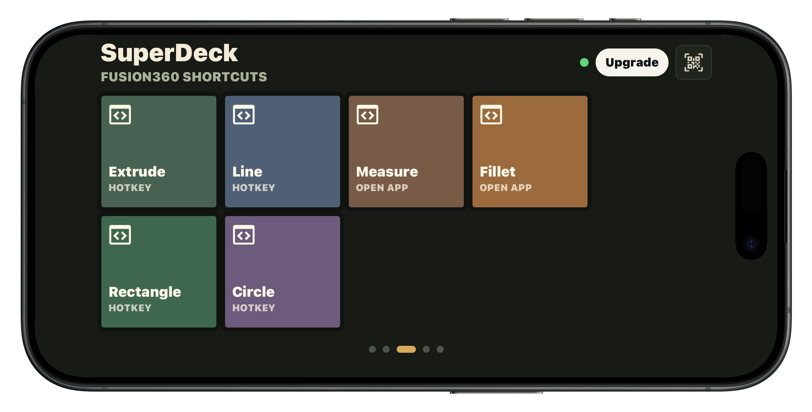 SuperDeck screen of Fusion360 shortcut buttons on iPhone