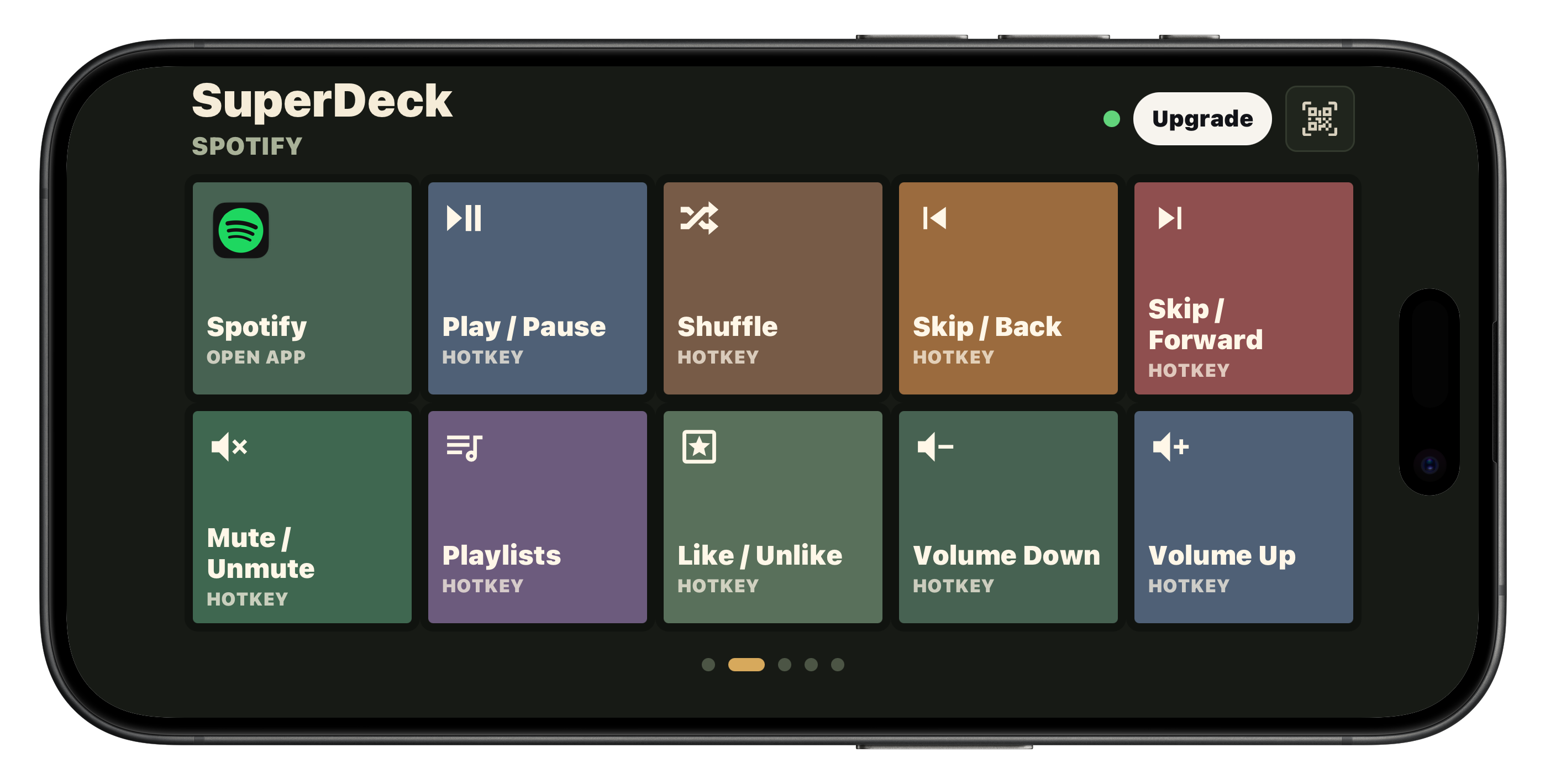 SuperDeck Spotify control screen on iPhone